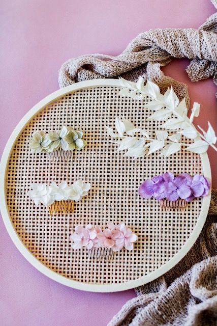 Peigne floral en hortensia stabilisé