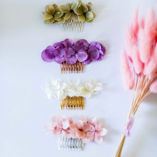 Peigne floral en hortensia stabilisé