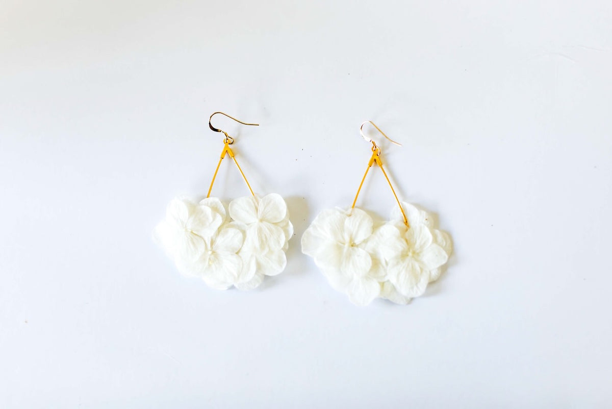 Boucles d'oreilles gouttes en hortensia stabilisé, fait main