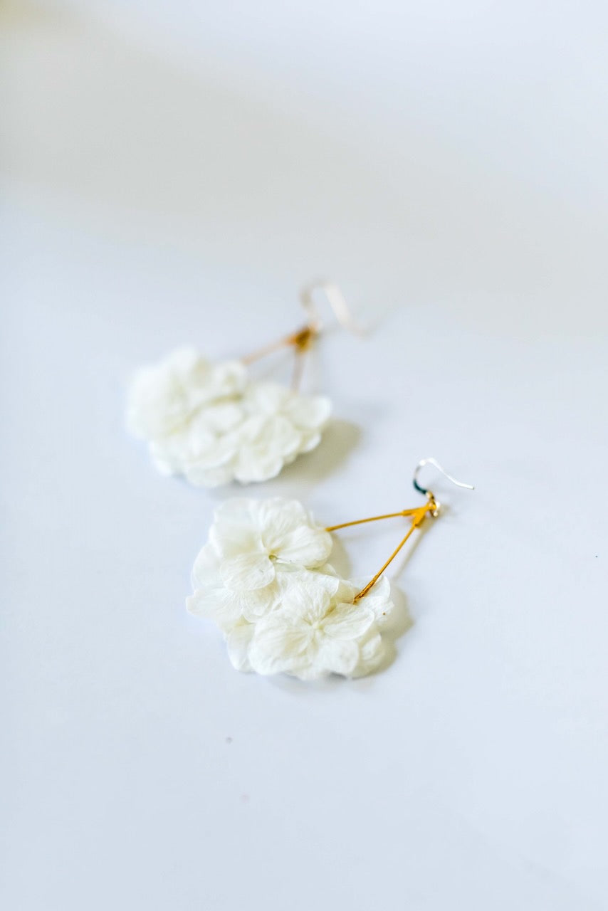 Boucles d'oreilles gouttes en hortensia stabilisé, fait main
